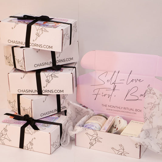 Custom Holiday Gift Box Wrapped in Ribbon - Chasin' Unicorns